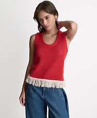 Bcbg Women's Fringe Pointelle Scoop Neck Tank Top