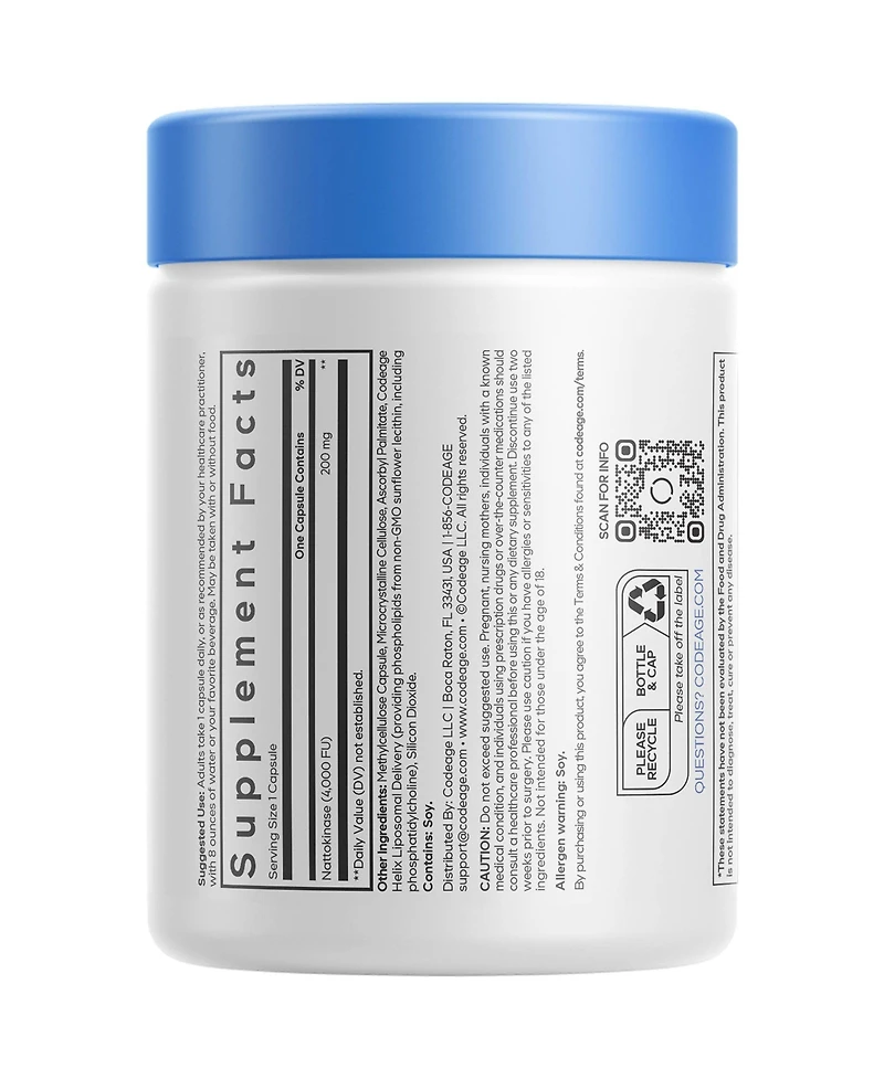 Codeage Liposomal Nattokinase 4000 Fu, , Phospholipids, Liposomal Delivery, Non Gmo, 90 Capsules