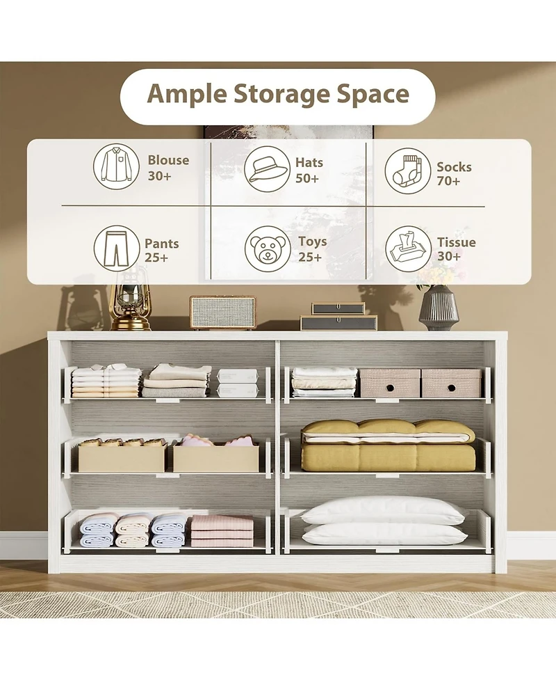 gaomon 6-Drawer Dresser for Bedroom, Wide Handle-Free Wooden Storage Cabinet for Entryway and Living Room