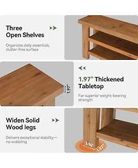 Tribesigns Solid Wood Tv Stand for 55/60/65/75 Inch TVs, 63" Farmhouse Media Console with 2-Tier Open Storage Shelves, Entertainment Center