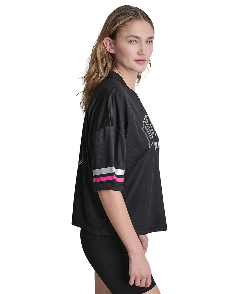Dkny Sport Women's Varsity Rhinestone V-Neck Sports Jersey