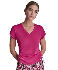 Dkny Sport Women's Ruched Side Seams V-Neck Tech T-Shirt