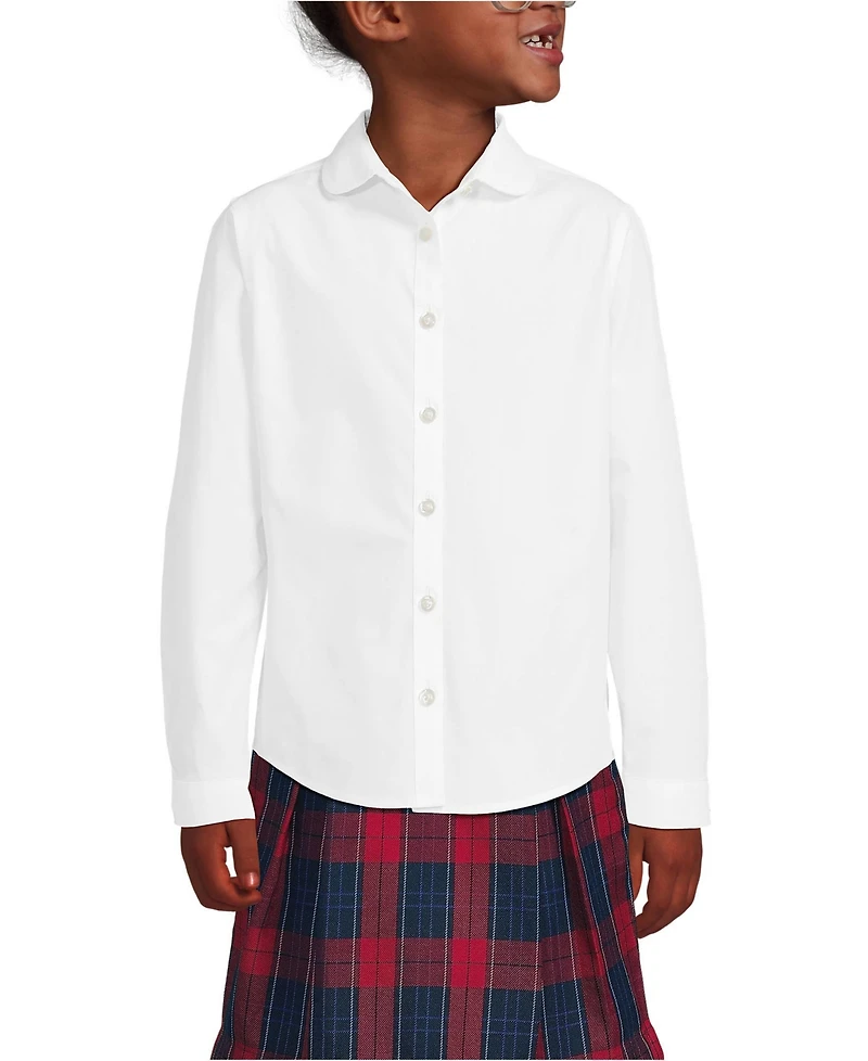 Lands' End Big Girls Long Sleeve Peter Pan Collar Broadcloth Shirt