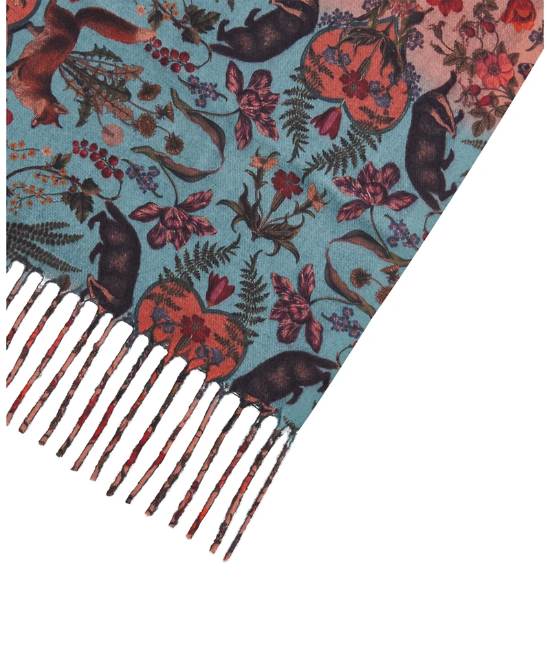 Fable England Women's Teal Folksy Fox Teal Tassel Scarf