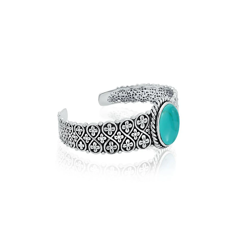 Bling Jewelry Oval Cabochon Turquoise Stone Statement Cuff Cross and Infinity Design Bracelet