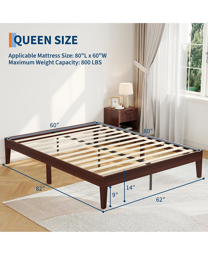 gaomon 14 Inch Queen Size Platform Bed Frame, No Box Spring Neededd without Headboard