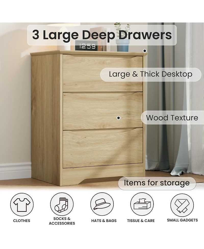 homfan Modern Tall 3-Drawer Wooden Dresser, Versatile Storage Cabinet with Deep Drawers and Wide Top for Home Use