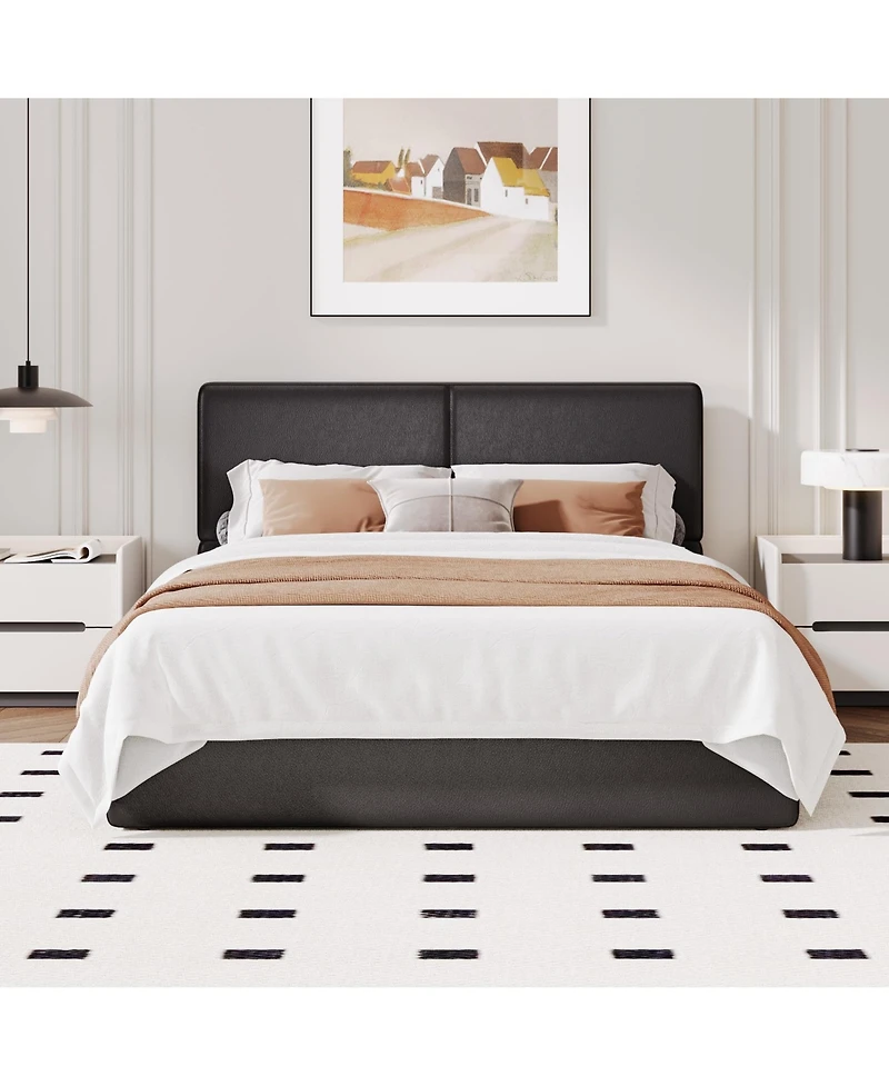 homfan Upholstered Platform Bed Frame with Headboard, Corduroy or Pu Cover, Wooden Slats and Quiet Support, No Box Spring Needed