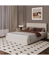 homfan Upholstered Platform Bed Frame with Headboard, Corduroy or Pu Cover, Wooden Slats and Quiet Support, No Box Spring Needed