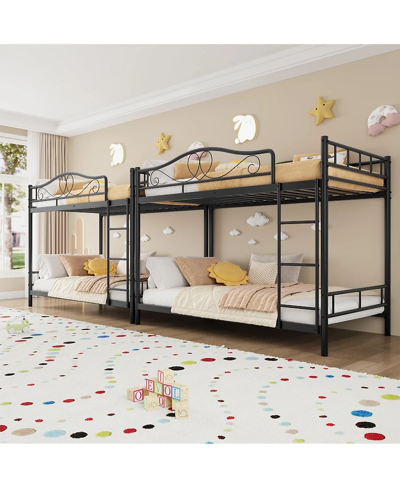 homfan Twin Over Metal Bunk Bed with Guardrails and Side Ladder, Steel Frame Space-Saving for Kids Bedroom or School