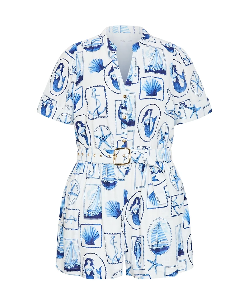 City Chic Women's Elise Amalfi Print Playsuit
