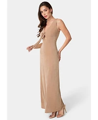 Bebe Women's V-Neck Cutout Tie Maxi Dress