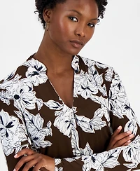 I.n.c. International Concepts Petite Floral Long-Sleeve Blouse, Created for Macy's