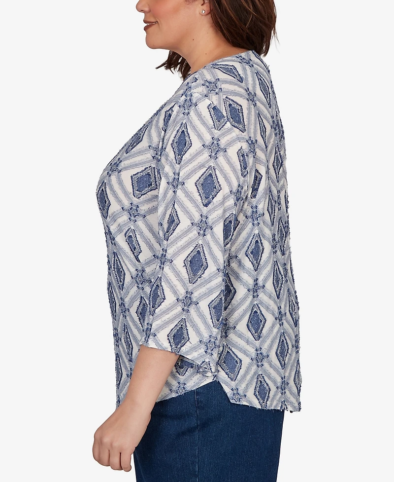 Alfred Dunner Plus Indigo Girls Diamond Textured Top with Necklace