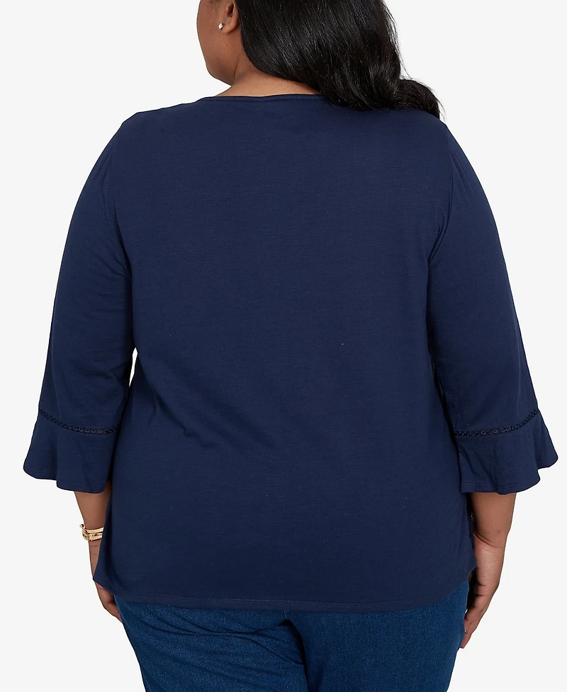 Alfred Dunner Plus Indigo Girls Asymmetric Sequin Flowers Knit Top