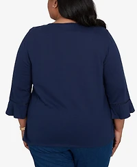 Alfred Dunner Plus Indigo Girls Asymmetric Sequin Flowers Knit Top