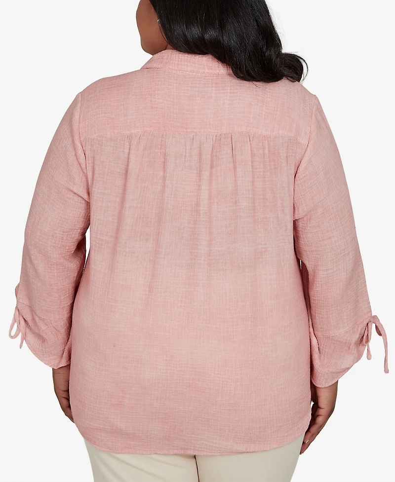 Alfred Dunner Plus Camden Market Crinkle Gauze Button Front Top