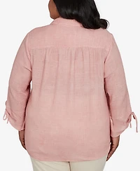 Alfred Dunner Plus Camden Market Crinkle Gauze Button Front Top