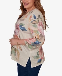 Alfred Dunner Plus Camden Market Bold Roses V-Neck Knit Top