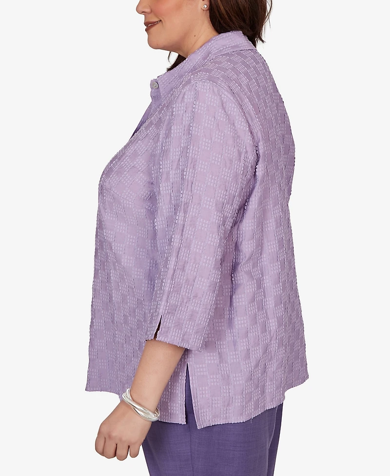 Alfred Dunner Plus Grand Bazaar Box Textured Button Front Top