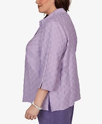 Alfred Dunner Plus Grand Bazaar Box Textured Button Front Top