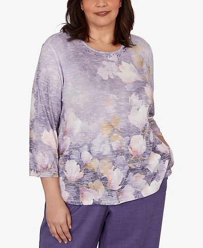 Alfred Dunner Plus Grand Bazaar Amethyst Floral Top