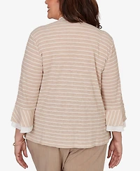 Alfred Dunner Plus Grand Bazaar Vertical Stripe Two One Top with Necklace