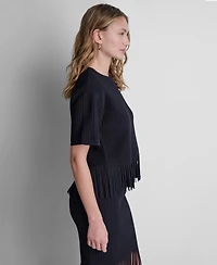 Dkny Women's Fringe Crewneck Sweater Top
