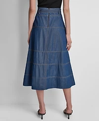 Dkny Women's Tie-Waist Contrast Stitch Cotton Midi Skirt