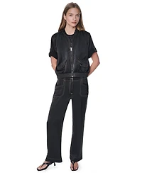 Dkny Women's Roll Tab Contrast Stitch Glazed Jacket