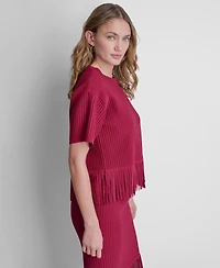Dkny Women's Fringe Crewneck Sweater Top