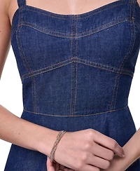 Dkny Women's Straight Neck Sleeveless Contrast Stitch Midi Dress