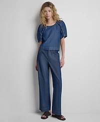 Dkny Women's Scoop Neck Puff-Sleeve Top