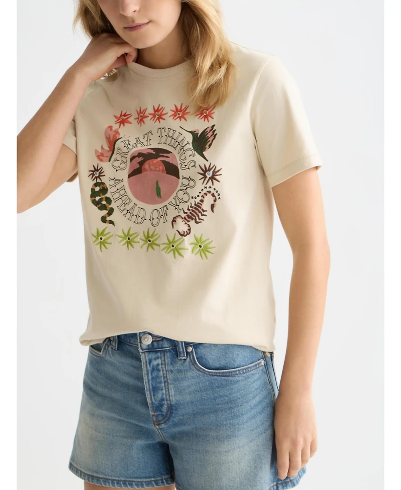 Scotch & Soda Women's Tops and Tees for Women Embroidered Artwork Regular-Fit T-Shirt