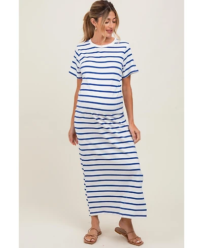 Pinkblush Maternity White Striped Side Slit Maxi Dress
