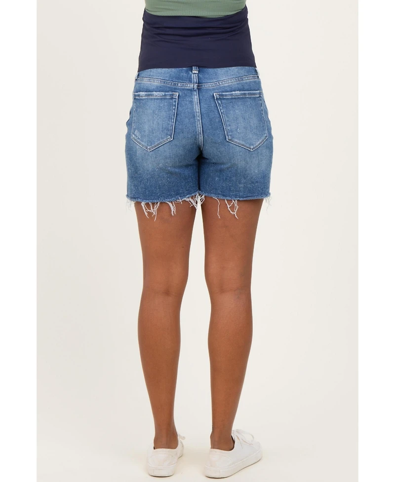 Pinkblush Maternity Blue Distressed Frayed Hem Denim Shorts