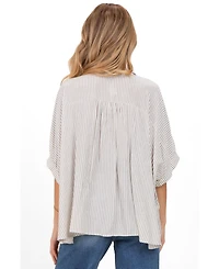 Pinkblush Maternity Taupe Striped Boxy Button Down Top