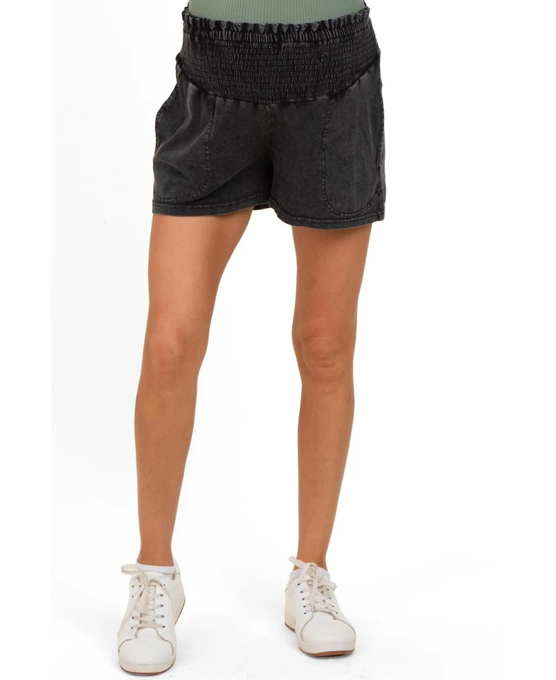 Pinkblush Maternity Navy Smocked Waist Mineral Wash Shorts