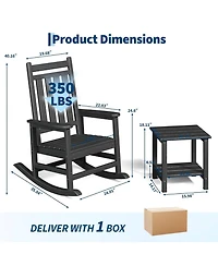 Xo 2 Piece All Weather Resistant Outdoor Hdpe Porch Rocking Chair for Balcony Backyard Porch with Side Table