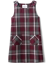 Lands' End Big Girls Plaid Button Shoulder Patch Pocket Jumper