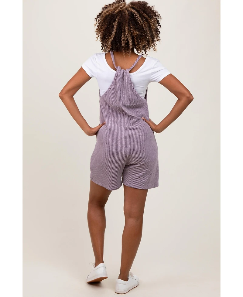 Pinkblush Maternity Purple Solid Ribbed V-Neck Sleeveless Front Pocket Romper