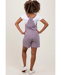 Pinkblush Maternity Purple Solid Ribbed V-Neck Sleeveless Front Pocket Romper