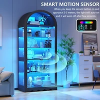 Vlsrka 6-Tier Glass Display Cabinet With Rgb Sensor Lights And Lock