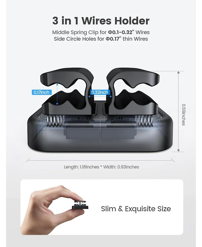 Lamicall 3-in-1 Small Clips for Desk Cable Management, Adhesive Adjustable Holder Charger Wire, Usb Cord