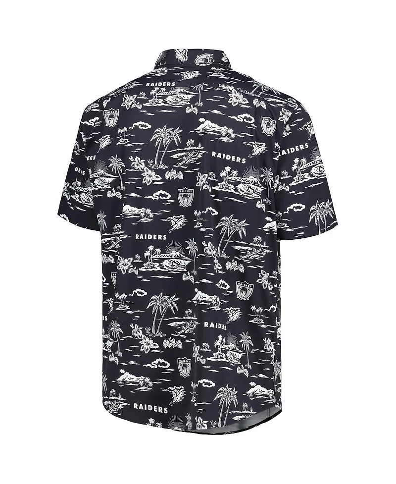 Reyn Spooner Men's Black Las Vegas Raiders Throwback Kekai Print Button-Up Shirt