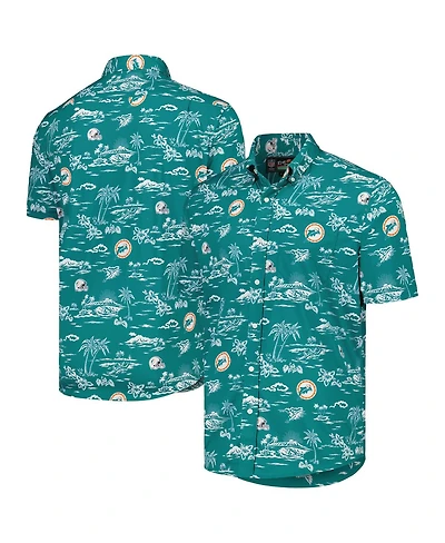 Reyn Spooner Men's Aqua Miami Dolphins Throwback Kekai Print Button-Up Shirt