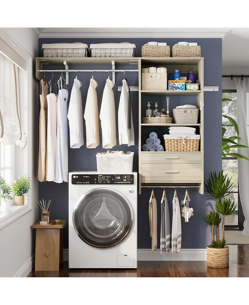 Aheaplus Closet Organizer System with Wood Drawers, Wall-mounted Laundry Room Storage Shelving