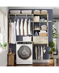 Aheaplus Closet Organizer System with Wood Drawers, Wall-mounted Laundry Room Storage Shelving