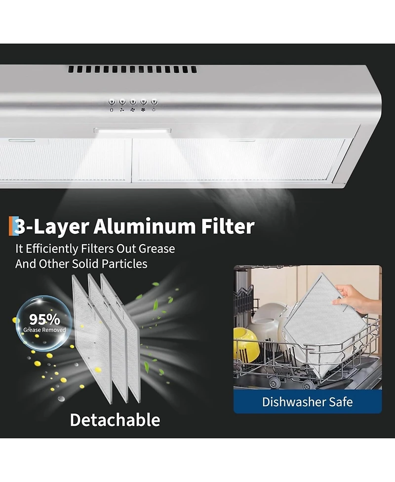 Xo 30 Inch 750 Cfm Stainless Steel Under Cabinet Range Hood, Ducted/ Ductless Kitchen Vent Hood