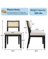 homfan Modern Armless Rattan Dining Chairs, Set of 2 – Upholstered Linen Seat, Sturdy Wood Frame, Breathable Rattan Backrest – Ideal for Kitchen